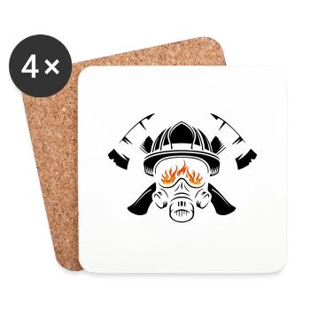 Helm und Atemschutz mit gekreuzten Äxten Feuerwehr - Untersetzer (4er-Set) - Weiß - Vorne