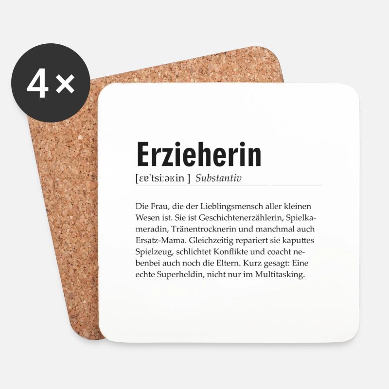 Spruchdesign - Erzieherin - Untersetzer (4er-Set) - Weiß