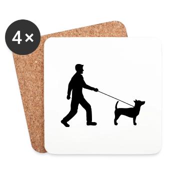 Gassi gehen Hund Clipart Braver lieb Mann nett kle - Untersetzer (4er-Set) - Weiß - Vorne