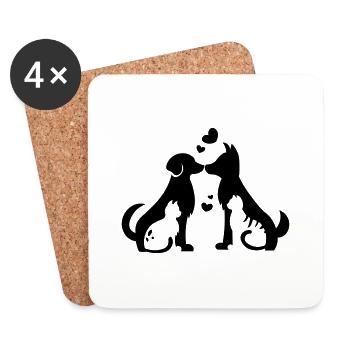 Chiens Chats Amour - Coeur pour les animaux - Idée cadeau - Dessous de verre (lot de 4) - blanc - Devant