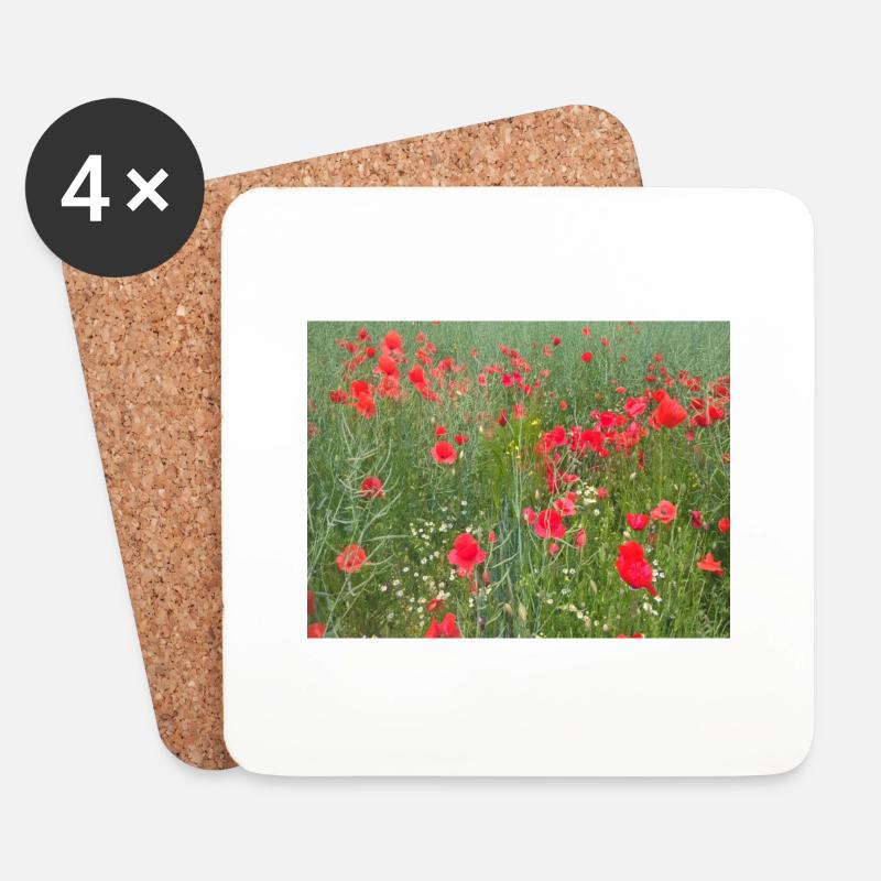 Mohnblumenwiese - Untersetzer (4er-Set) - Weiß