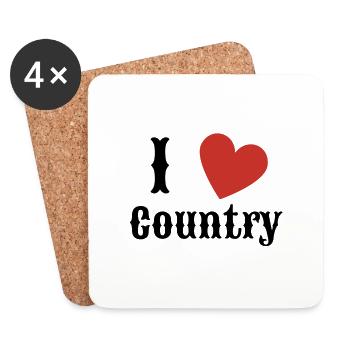 I love Country Country Music Geschenk - Untersetzer (4er-Set) - Weiß - Vorne