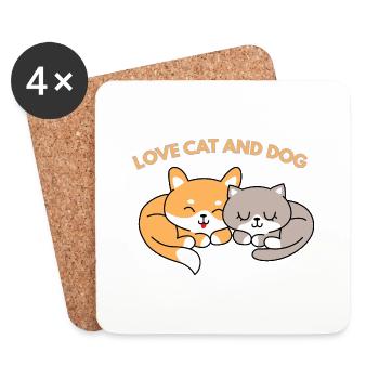 Love Cat And Dog - Coasters (set of 4) - white - Front