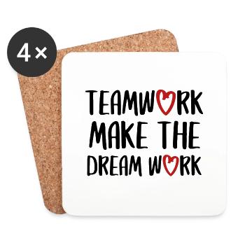 teamwork dream work Teamgeist Team Spruch - Untersetzer (4er-Set) - Weiß - Vorne