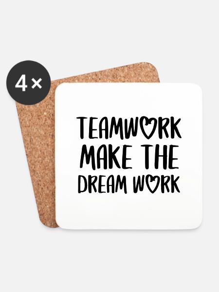 teamwork dream work Teamgeist Team Spruch - Untersetzer (4er-Set) - Weiß