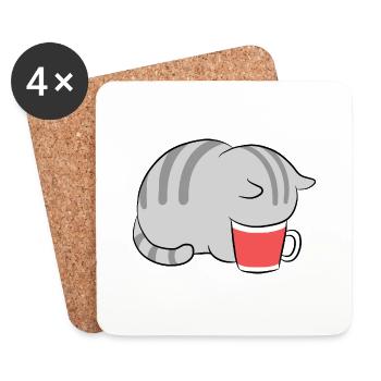 Kawaii chat dans le café japonais Neko chatons - Dessous de verre (lot de 4) - blanc - Devant
