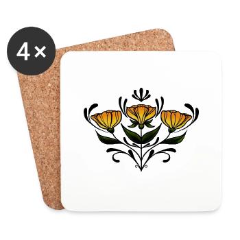 Yellow Symmetrical Flower - Untersetzer (4er-Set) - Weiß - Vorne