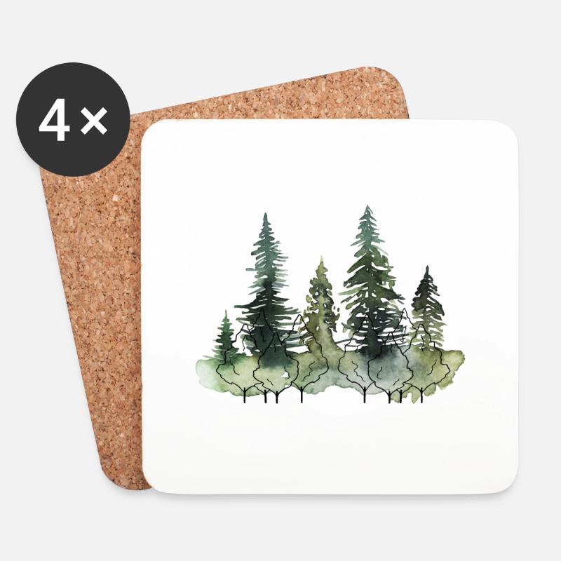 Bäume, Wald, Kunst, Aquarell - Untersetzer (4er-Set) - Weiß
