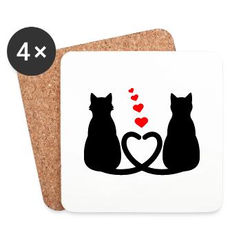 Verliebte Katzen - Untersetzer (4er-Set) - Weiß - Vorne