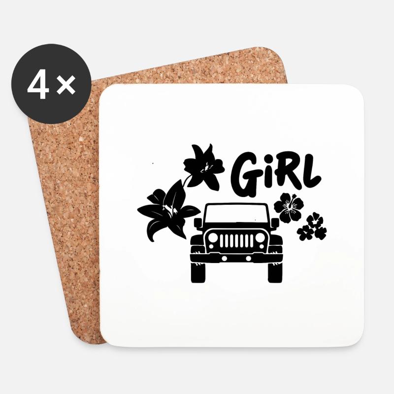 Frau mit Geländewagen - Untersetzer (4er-Set) - Weiß