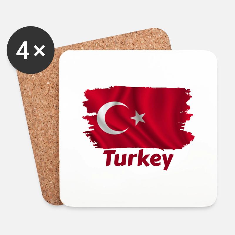 Flagge der Türkei - Untersetzer (4er-Set) - Weiß