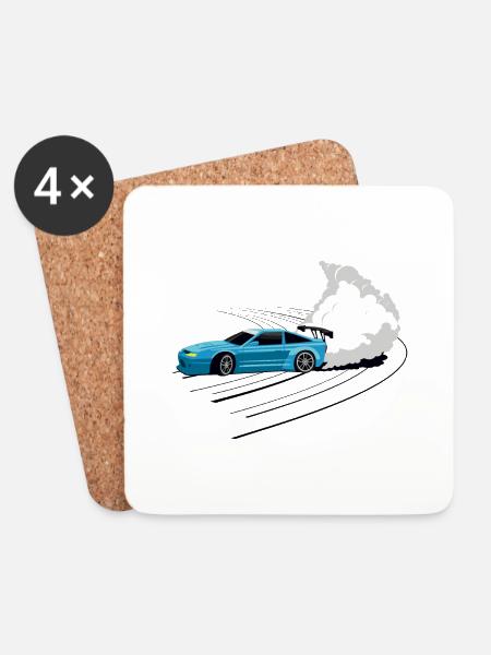 Auto am driften - Untersetzer (4er-Set) - Weiß
