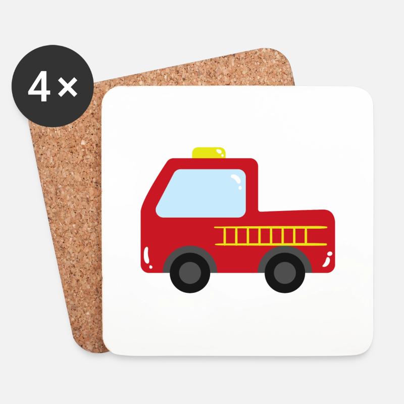 Feuerwehr Auto - Untersetzer (4er-Set) - Weiß