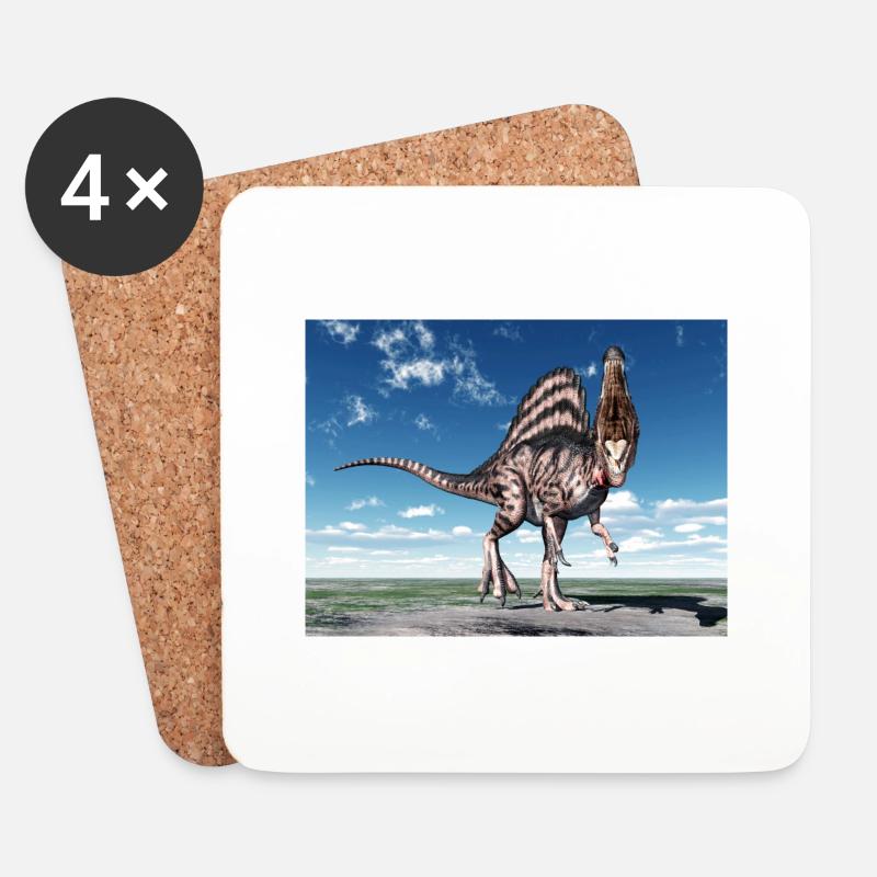 Dinosaur Spinosaurus i et landskab - Glasbrikker (sæt med 4 stk.) - hvid