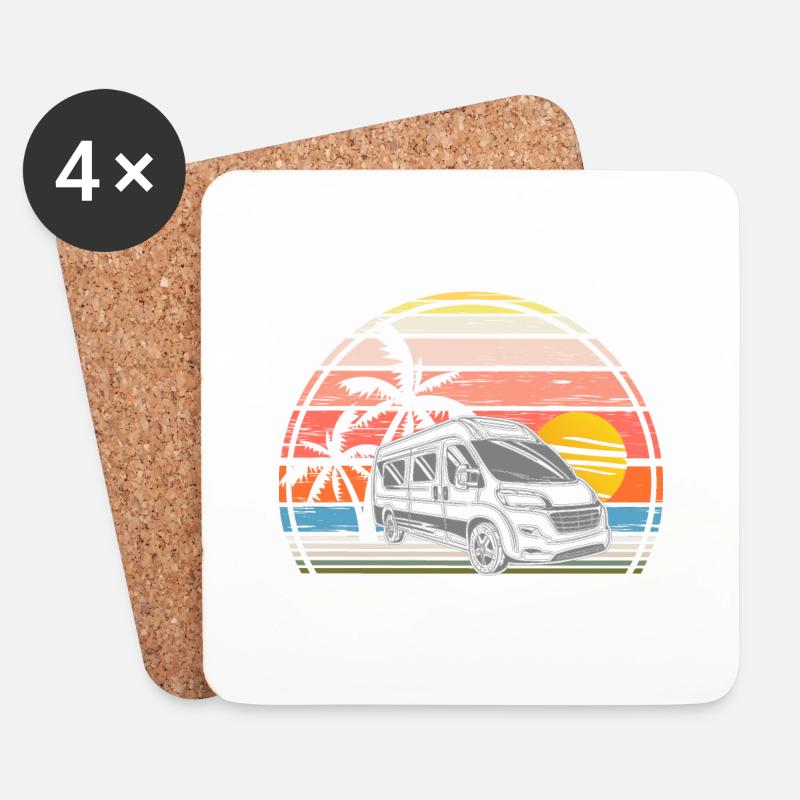 Camping Sonnenuntergang mit Campingbus Campervan - Untersetzer (4er-Set) - Weiß