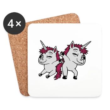 2 Licornes dansantes Dabbing - Dessous de verre (lot de 4) - blanc - Devant