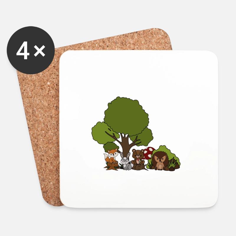 Waldtiere - Untersetzer (4er-Set) - Weiß