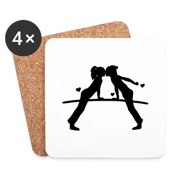 Deux filles amoureuses - Dessous de verre (lot de 4) - blanc - Devant
