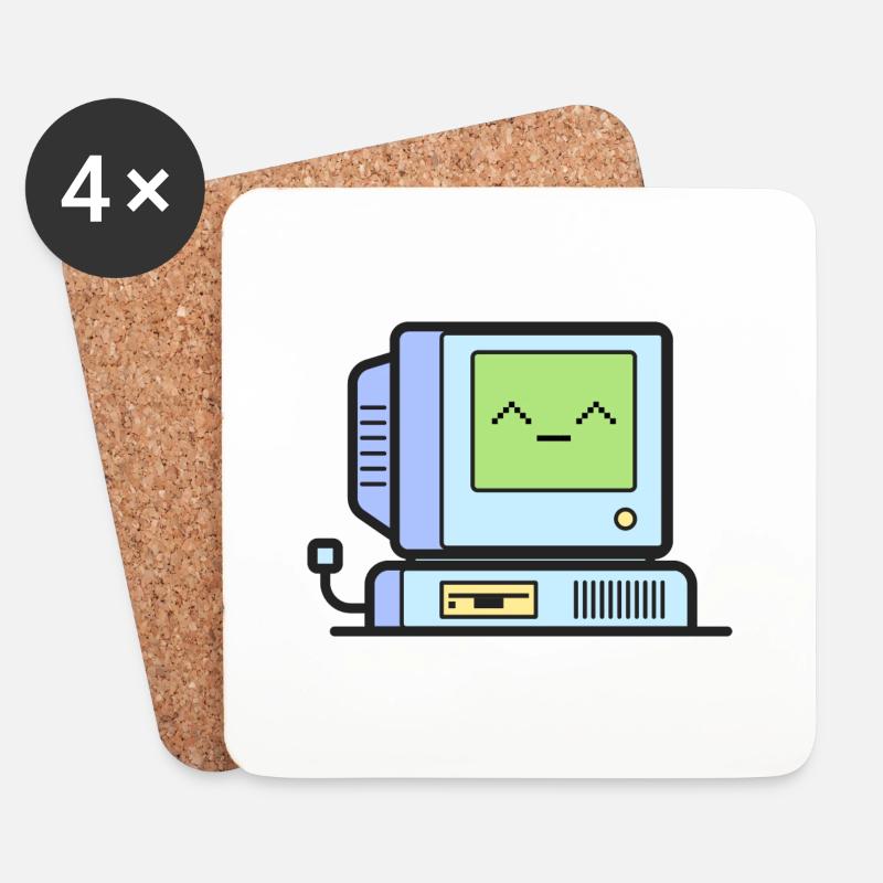 Happy Retro Computer - Untersetzer (4er-Set) - Weiß