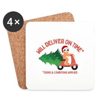 Sloth Will Deliver Christmas Tree On Time - Coasters (set of 4) - white - Front