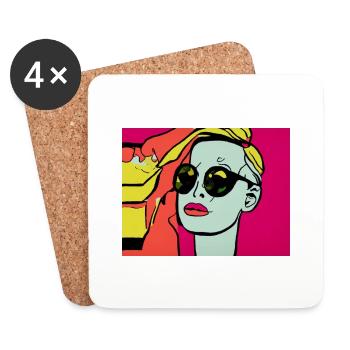 Pop Art - Frau mit Sonnebrille - Untersetzer (4er-Set) - Weiß - Vorne