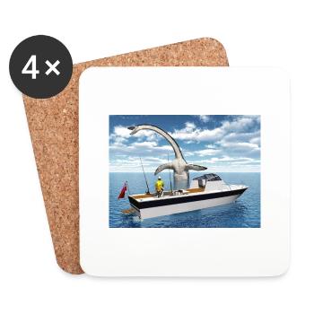 Pêcheurs en haute mer et monstres marins - Dessous de verre (lot de 4) - blanc - Devant