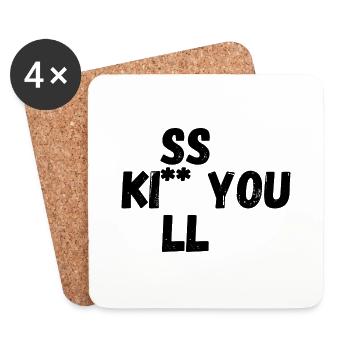 Kiss Kill you - Dessous de verre (lot de 4) - blanc - Devant