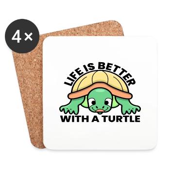 Life is Better with a Turtle - Coasters (set of 4) - white - Front