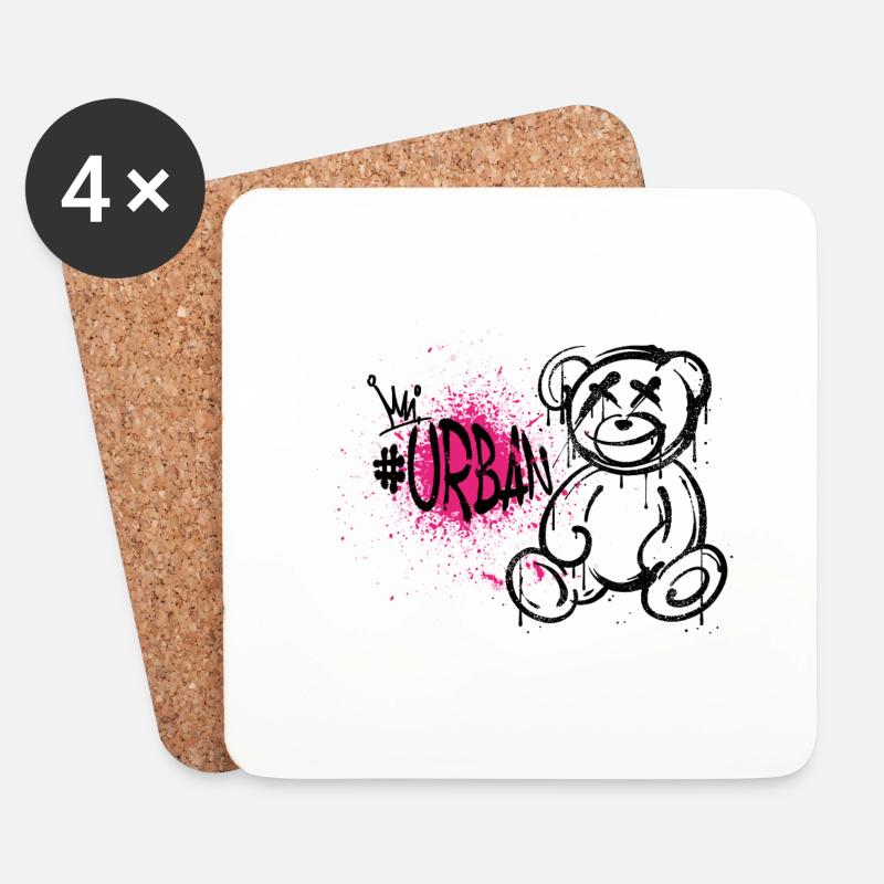 Urban Graffiti Teddy - Untersetzer (4er-Set) - Weiß