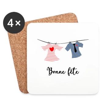 BONNE FÊTE. FÊTE DES MÈRES. FÊTE DES PÈRES. FÊTE - Dessous de verre (lot de 4) - blanc - Devant