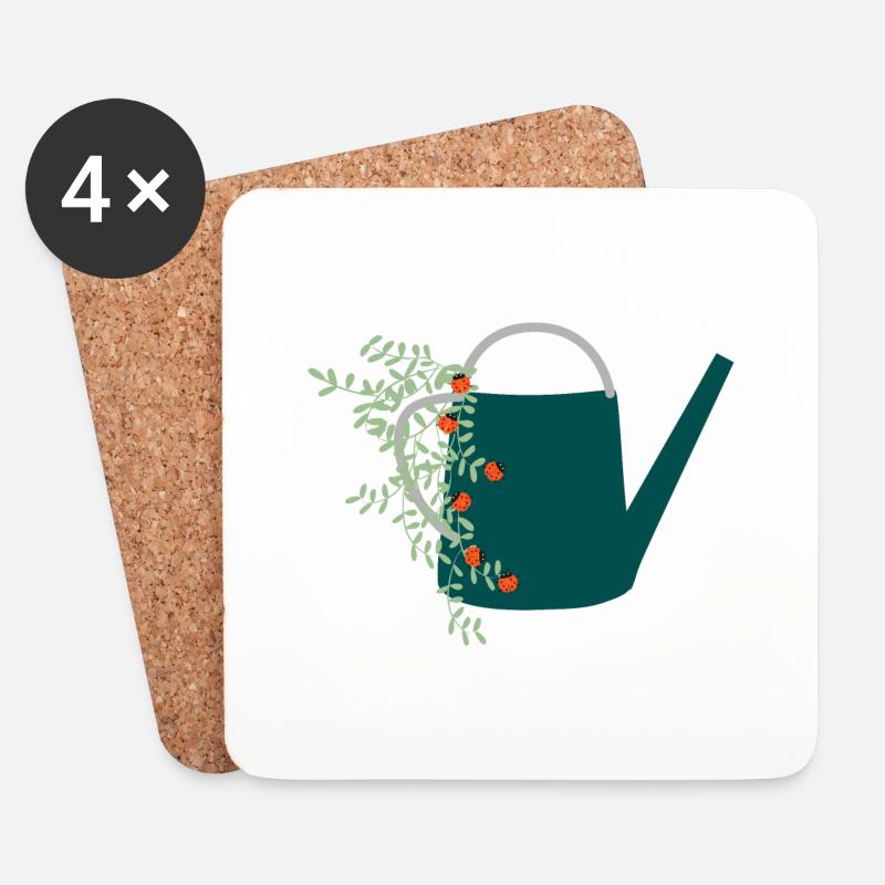 Marienkäfer auf Gießkanne - Gartenmotiv - Untersetzer (4er-Set) - Weiß