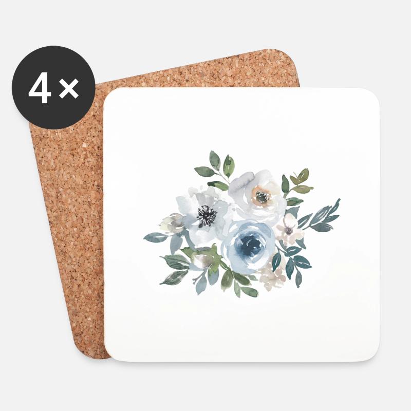 Blumen Rosen Aquarell - Untersetzer (4er-Set) - Weiß