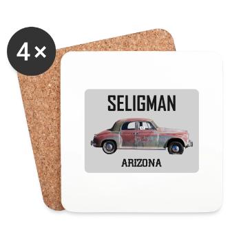 Voiture ancienne, Seligman, Arizona, road 66 USA - Dessous de verre (lot de 4) - blanc - Devant