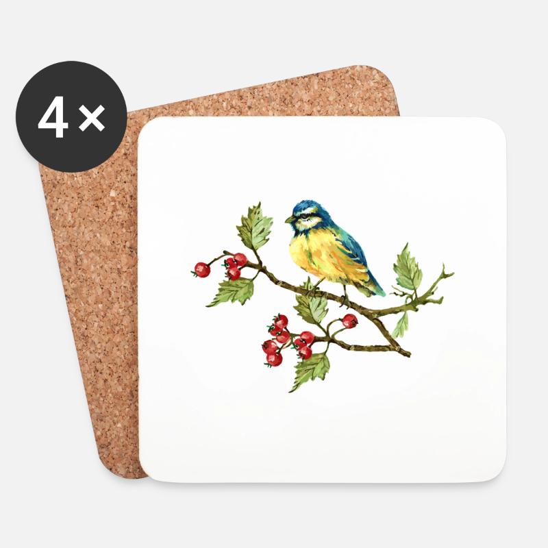 Bunter Vogel - Untersetzer (4er-Set) - Weiß