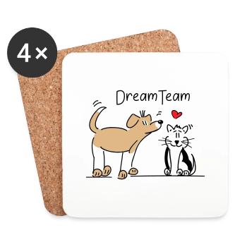 Hund und Katze - Dreamteam - Untersetzer (4er-Set) - Weiß - Vorne