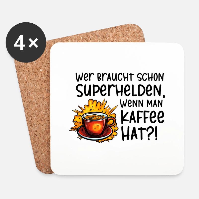 Superhelden Kaffe - Untersetzer (4er-Set) - Weiß