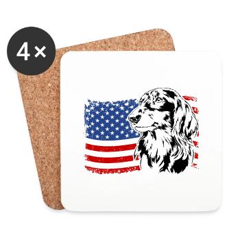 Longhair Dachshund America Flag Dogs Wilsigns - Coasters (set of 4) - white - Front