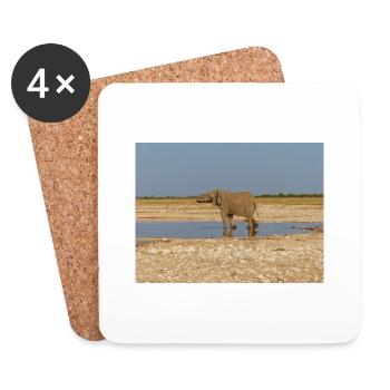 elephant and Landscape in a Etosha National Park - Coasters (set of 4) - white - Front