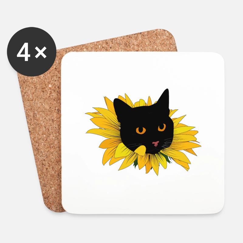 Kätzchen in Sonnenblume - Untersetzer (4er-Set) - Weiß