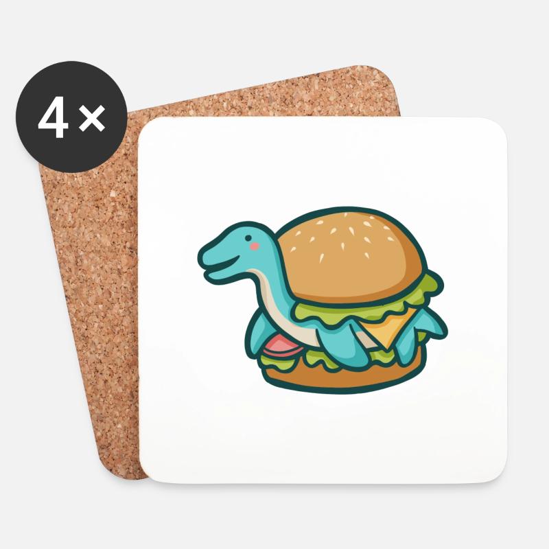 hugadino Dino Burger, süßer Dinosaurier - Untersetzer (4er-Set) - Weiß