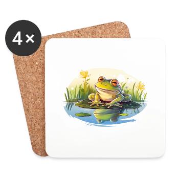 Der grüne Frosch ist eine kleine Amphibie - Untersetzer (4er-Set) - Weiß - Vorne