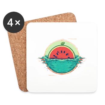 Pastèque dans la mer drôle d’art des melons - Dessous de verre (lot de 4) - blanc - Devant