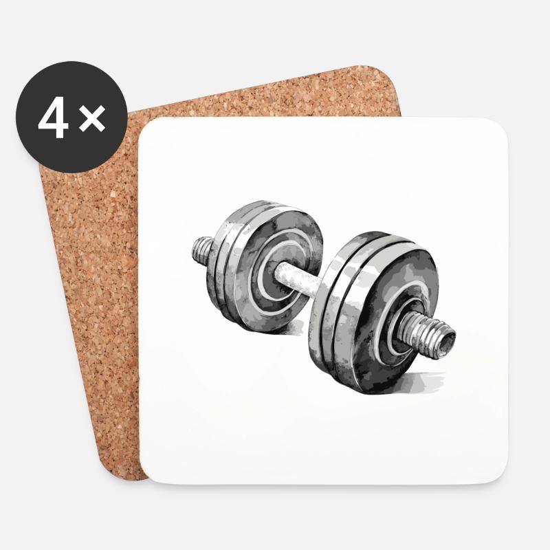 Hantel Bodybuilding - Untersetzer (4er-Set) - Weiß