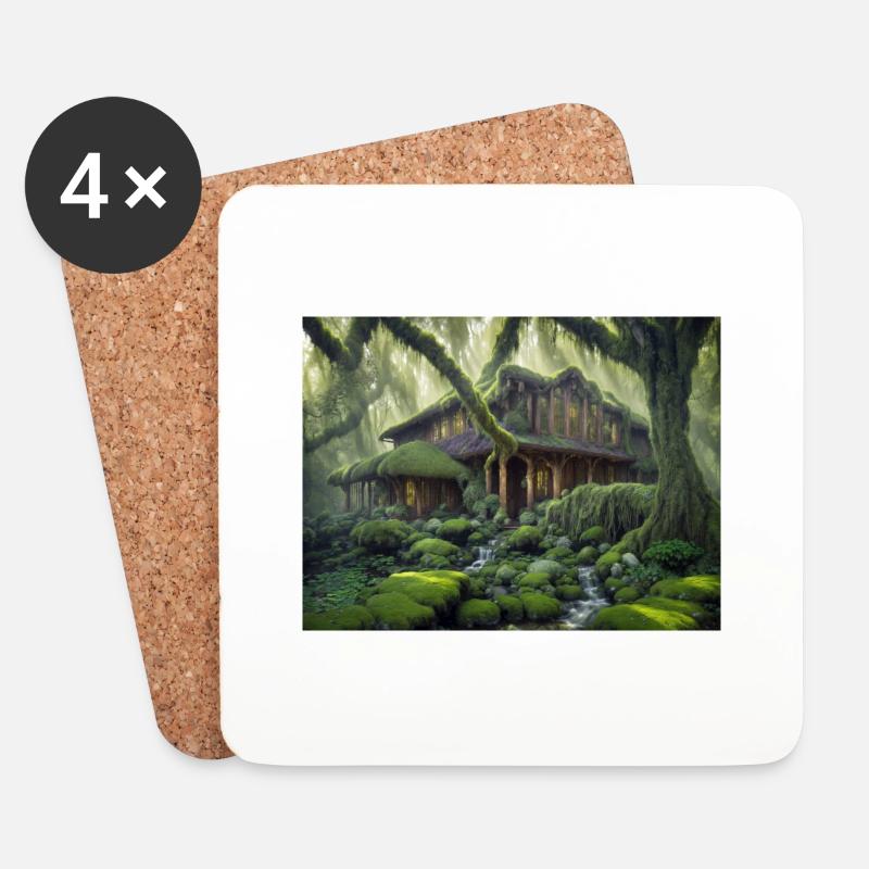 magisches Haus im Wald - Untersetzer (4er-Set) - Weiß