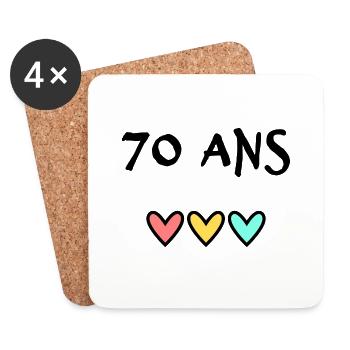 70. 70 ANS. 70e ANNIVERSAIRE. ANNIVERSAIRE 70 ANS. - Dessous de verre (lot de 4) - blanc - Devant