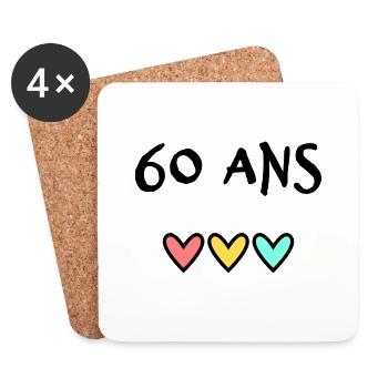 60. 60 ANS. 60e ANNIVERSAIRE. ANNIVERSAIRE 60 ANS. - Dessous de verre (lot de 4) - blanc - Devant