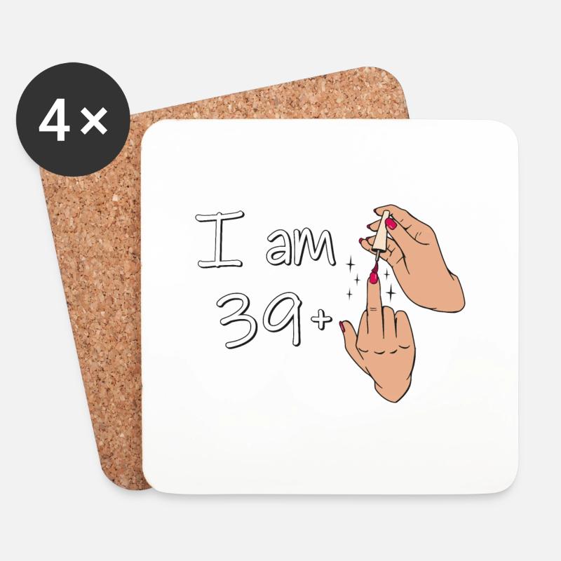 Ich bin 39 + 1 Mittelfinger-Hemd Ich bin 39 plus, - Untersetzer (4er-Set) - Weiß