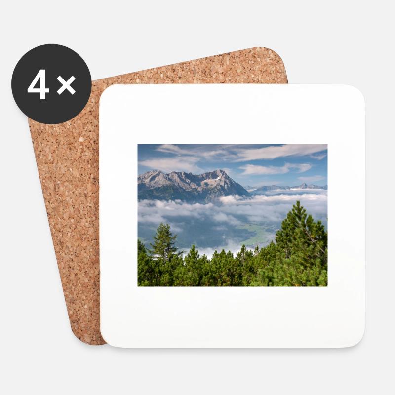 Blick vom Wank auf Alpspitze und Zugspitze - Untersetzer (4er-Set) - Weiß