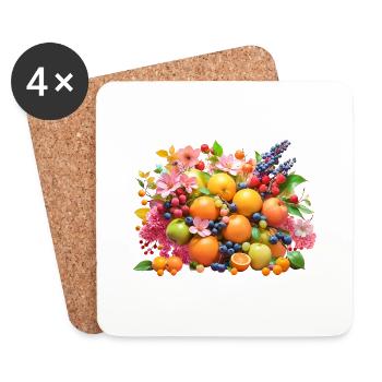 Früchte und Blüten - Untersetzer (4er-Set) - Weiß - Vorne