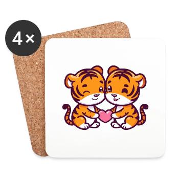 Tigre Couple Amour Couple Amoureux - Dessous de verre (lot de 4) - blanc - Devant